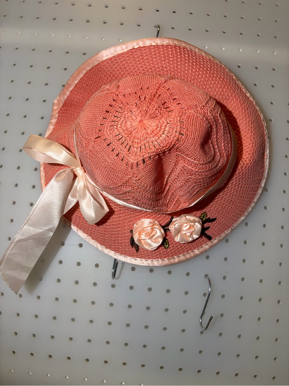 Girls Peach Ribbon Rose Sun Hat